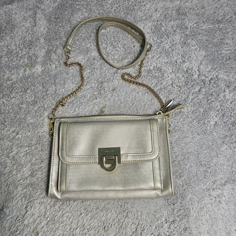 Ivanka Trump Crossbody Bag Champagne Silver Metallic Saffiano Leather Unique‎